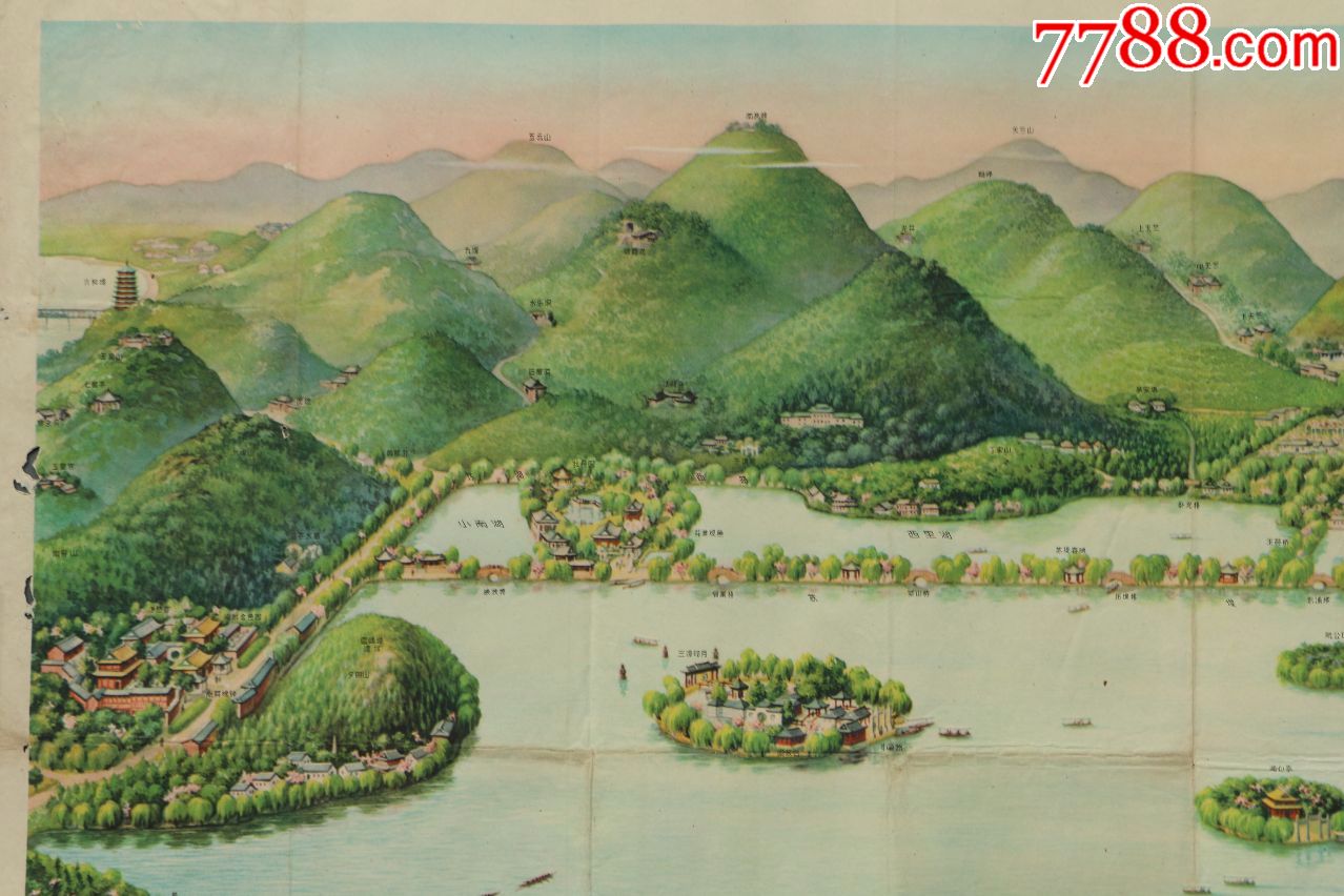 1964年--章育青作--杭州西湖全景图