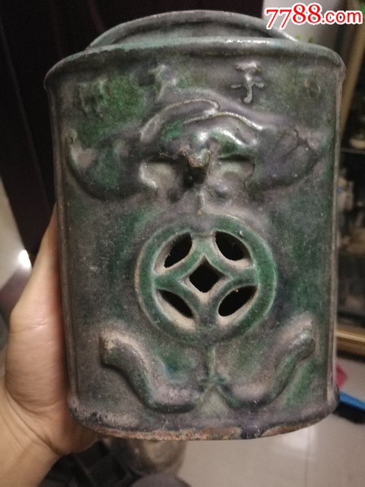 清代绿釉陶瓷百子千孙蝙蝠筷子筒养殖利器