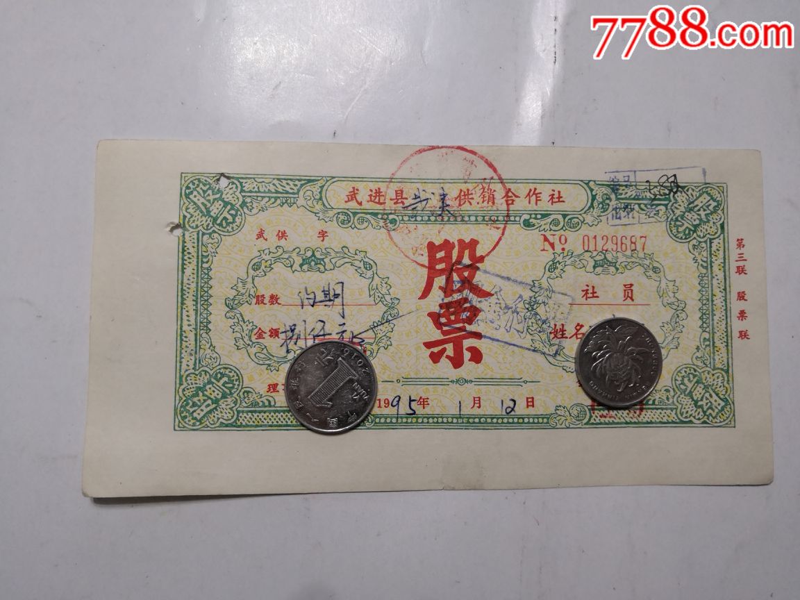 1995年武进县戴溪供销合作社面值捌仟元股票1张