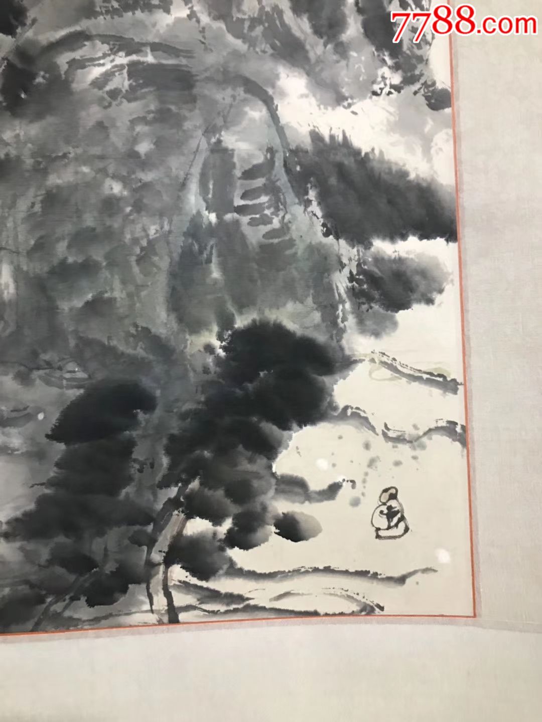 张大石头山水立轴,手工装裱画芯43×68