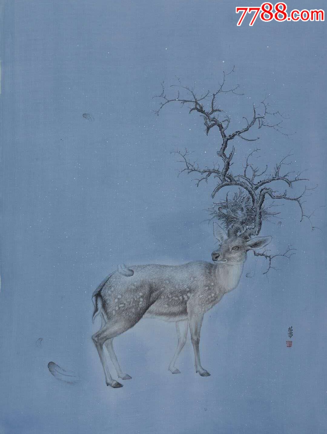 纯手绘工笔画,麋鹿