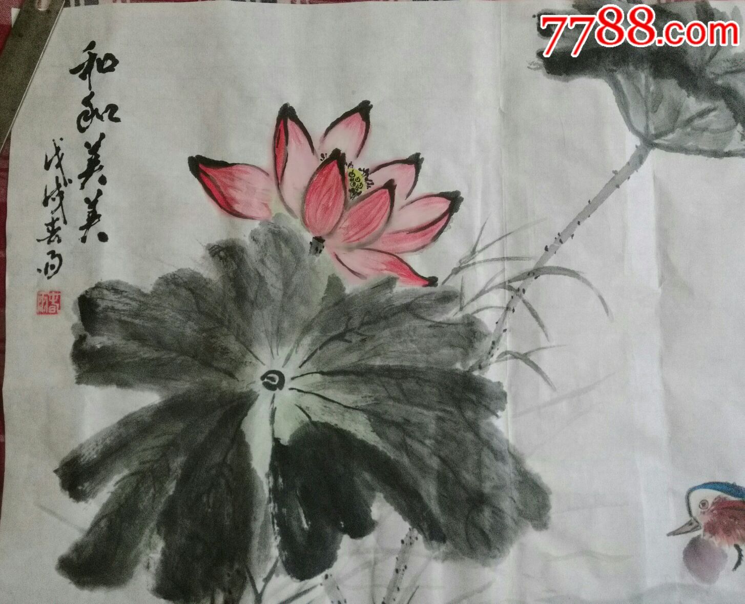 三尺横幅国画荷花一一和和美美