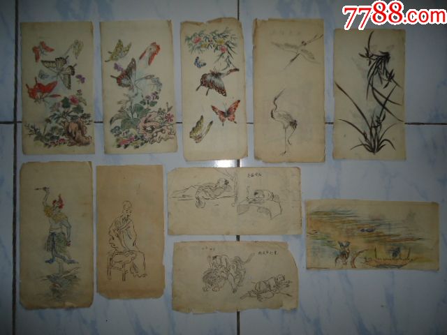 民国水彩画10张合售【双面画】