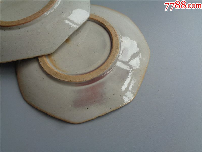 民国时期满洲制作的釉里红万年青花卉纹八角盘一对