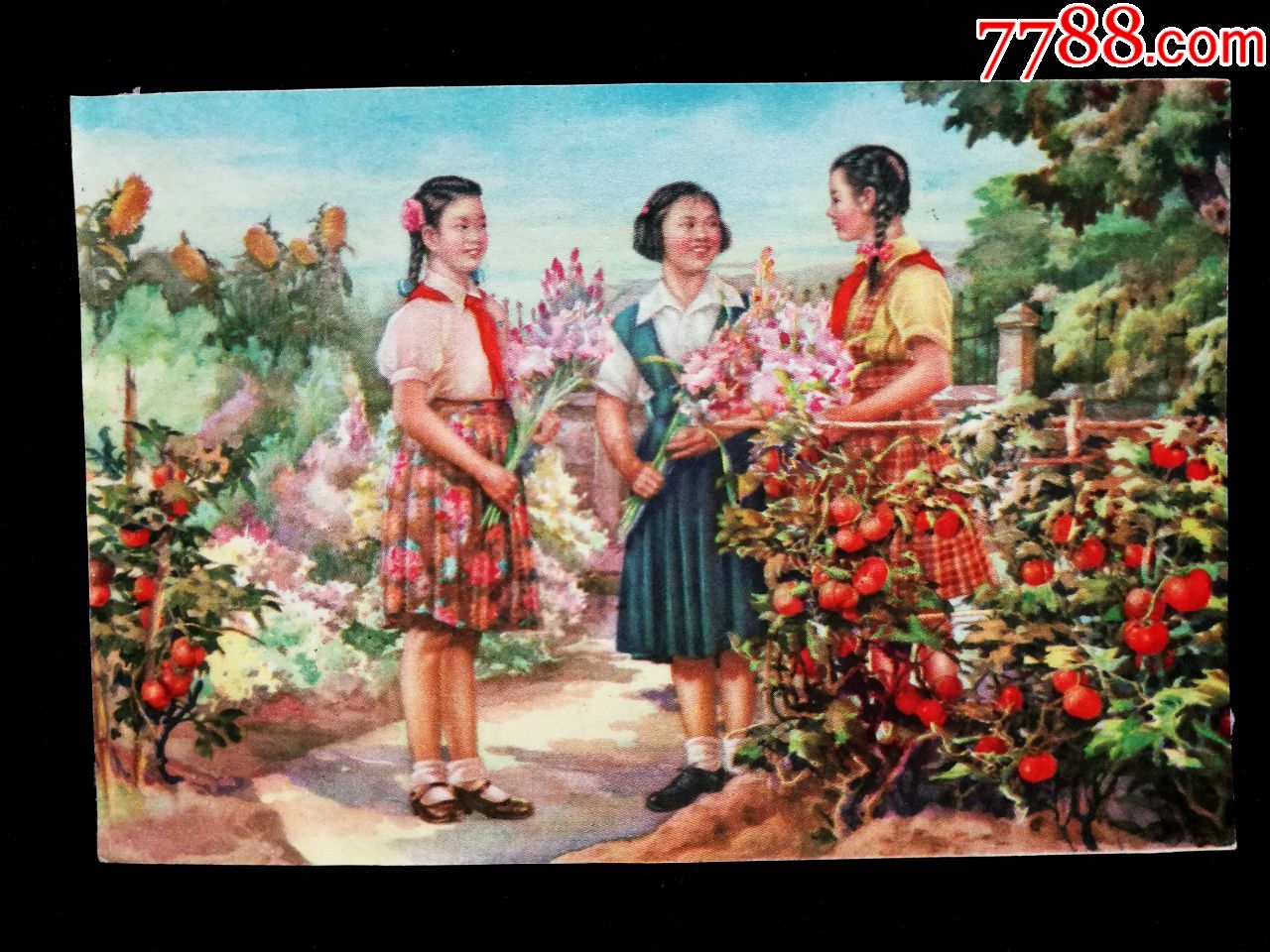 怀旧收藏老年画:《祝贺成为少先队》佚名作【五十年代版尺寸14x10