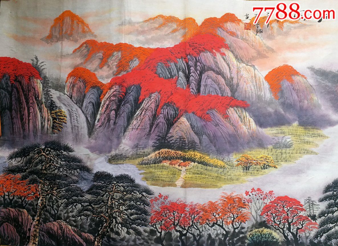 万山红遍山水画