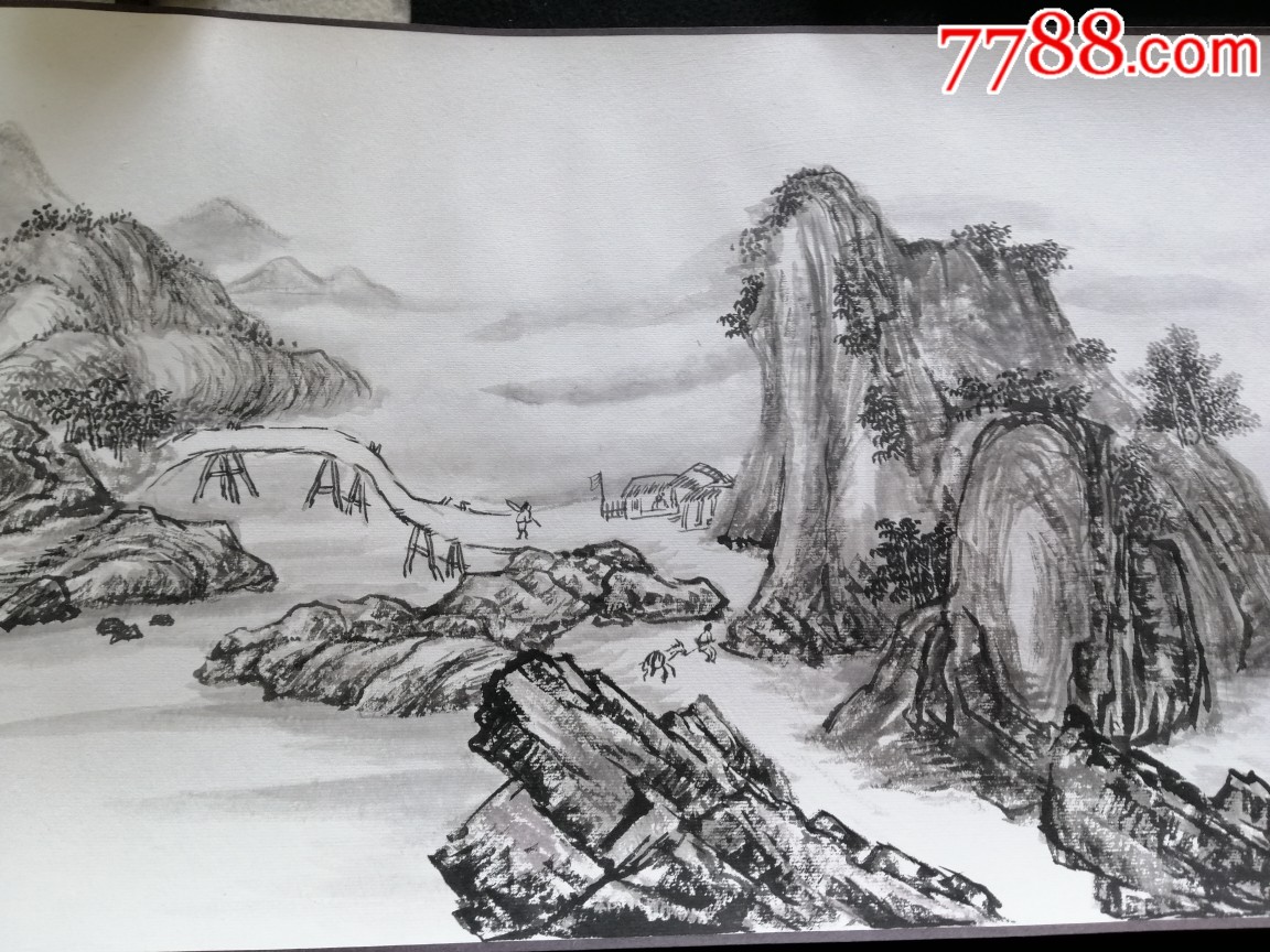 名家山水画卷轴原作《仙山问道图》