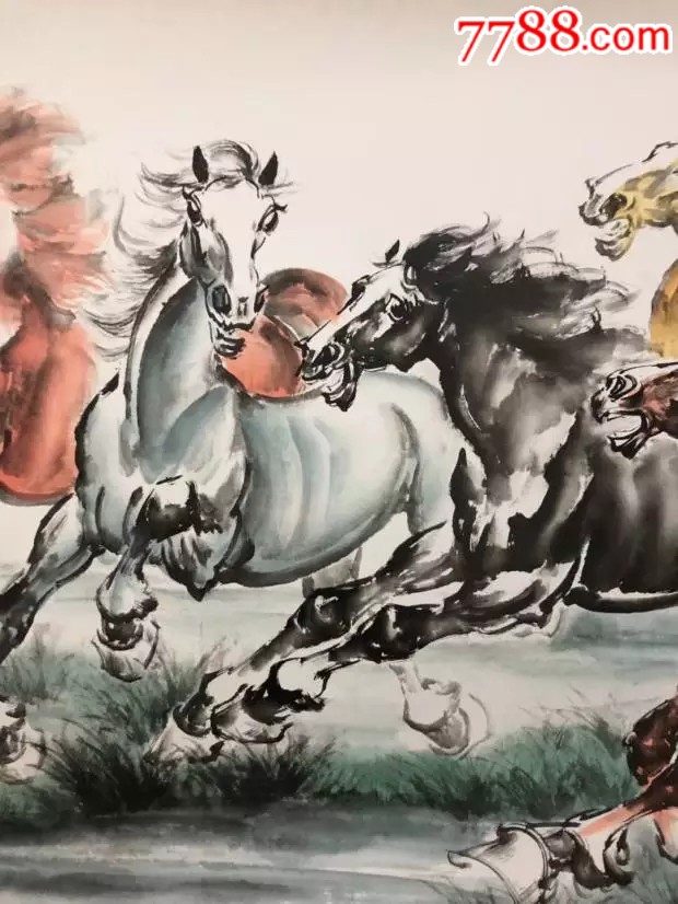 巨幅国画彩马八骏图马到成功八马图马画水墨画真迹客厅字画