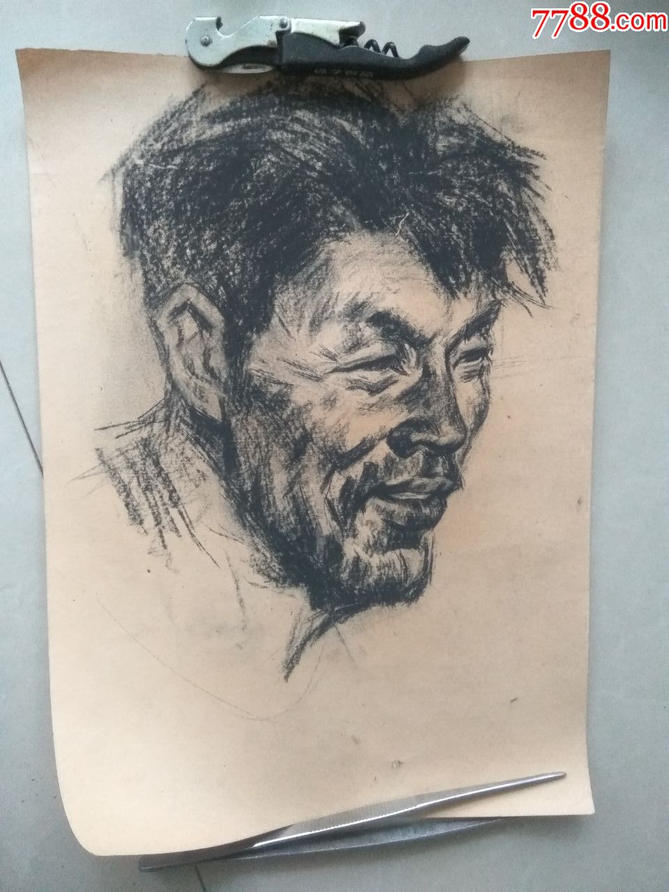 铅笔素描老人头像(24×34厘米)_素描/速写_清苑区品珍