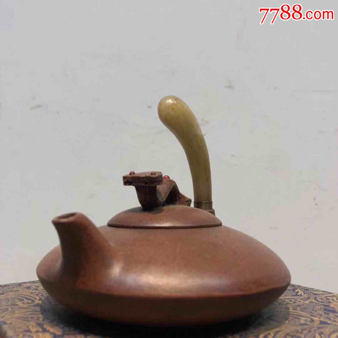 纯手工制作玉石紫砂提梁壶一把
