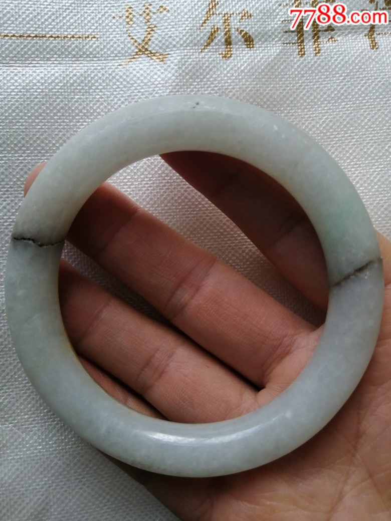 清代老翡翠圆条手镯一支老古物收藏品