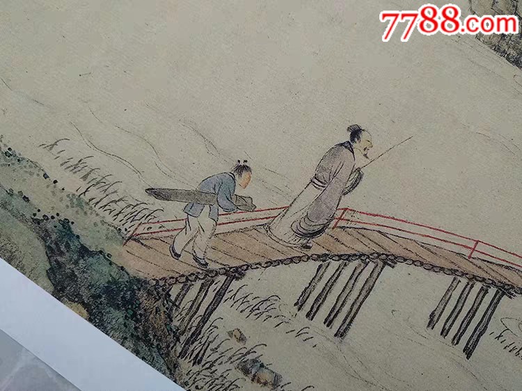 原作版画上睿携琴访友图国画人物山水横幅真迹临摹画客厅中式挂画