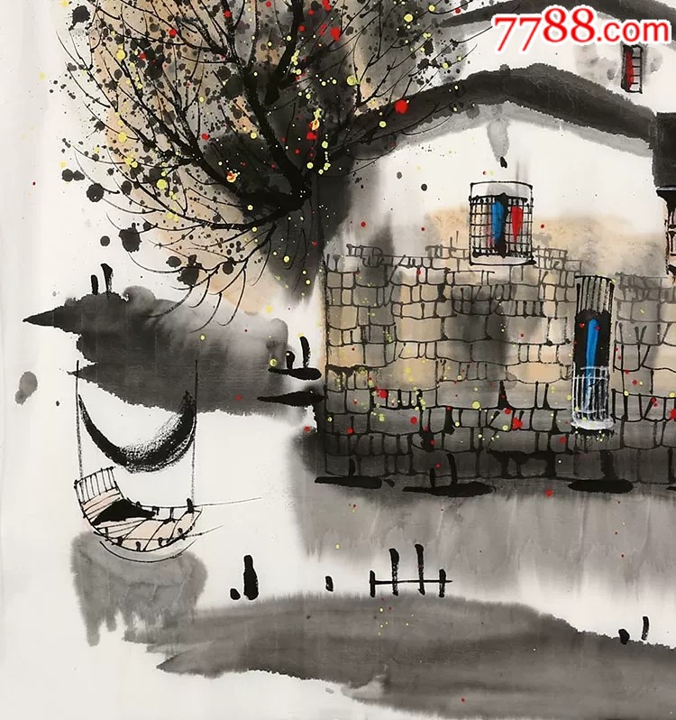 刘懋善手绘四尺斗方江南秋景-山水国画原作-7788收藏__收藏热线