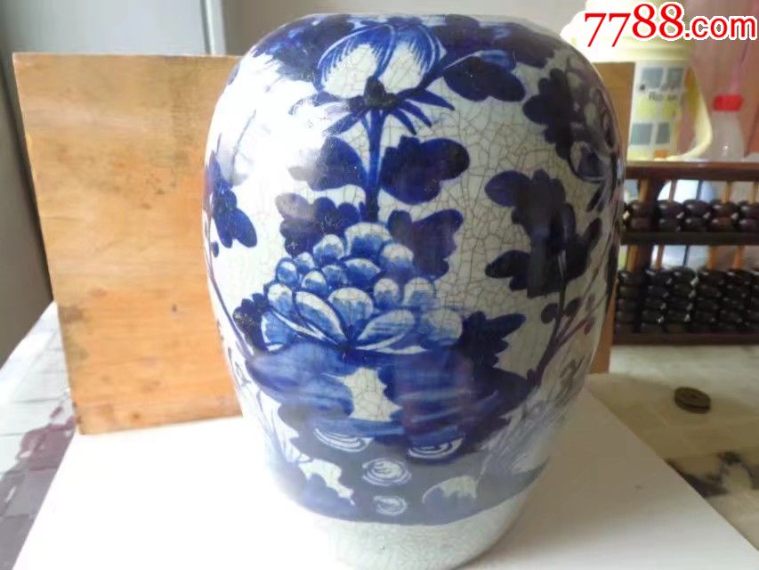清代哥窑青花瓷器大冬瓜罐