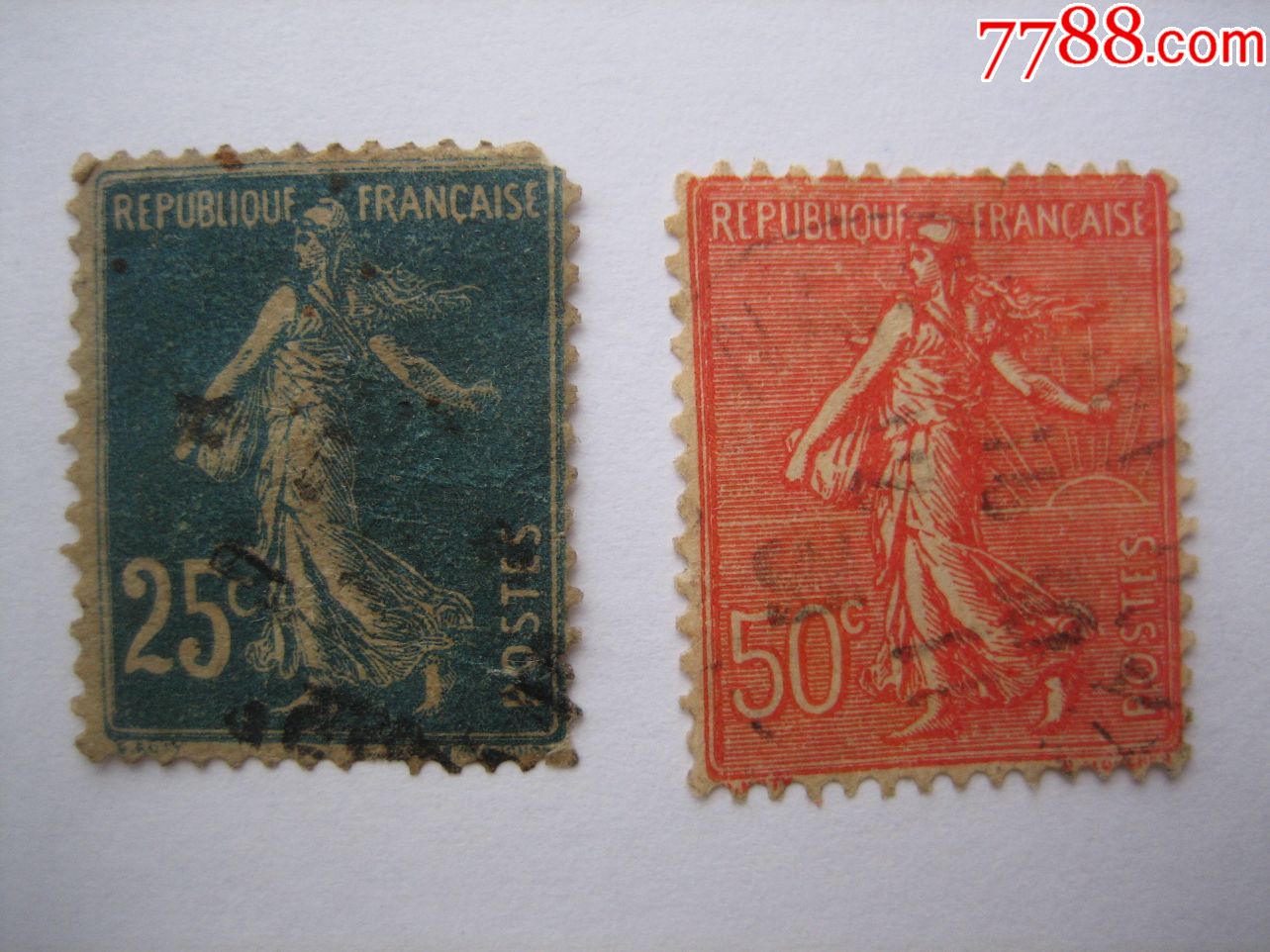 四枚法国早期邮票(其中有法国红色女神错印票一枚,比较珍贵.少见)