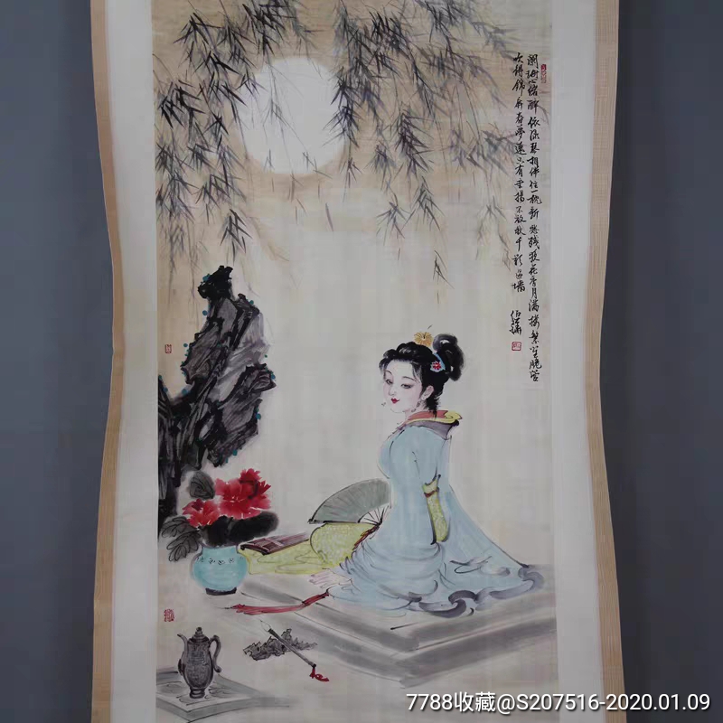 国画人物画古玩山水画中堂画名画餐厅挂墙柳下美女图