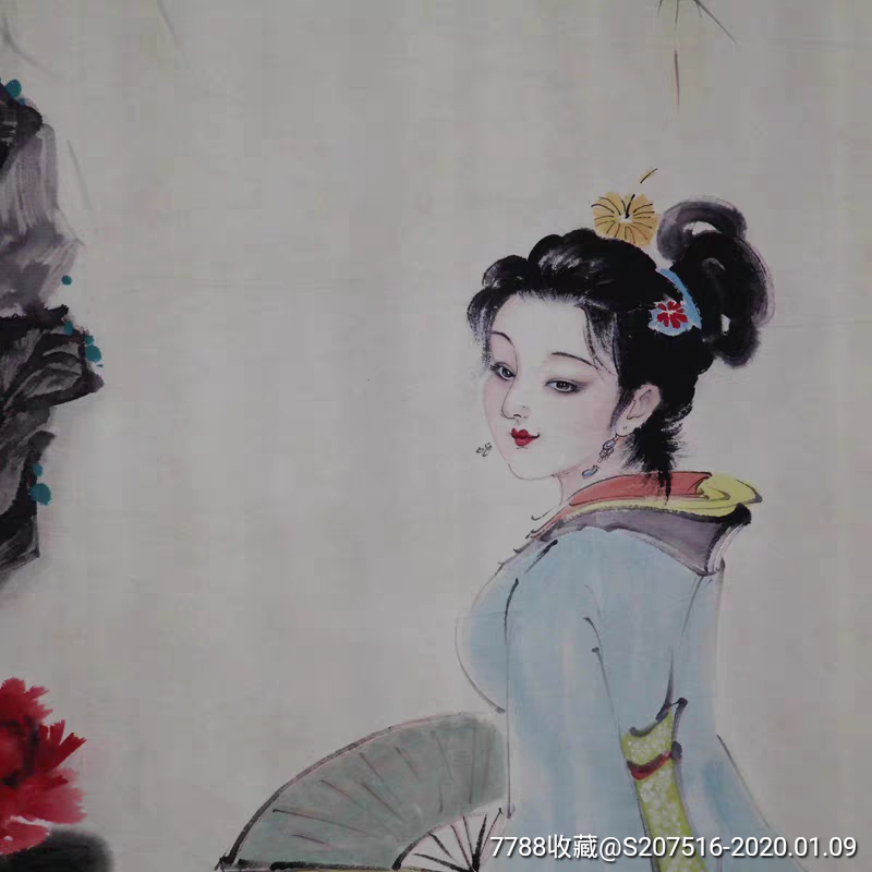 国画人物画古玩山水画中堂画名画餐厅挂墙柳下美女图