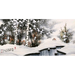 吴冠中手绘四尺斗方江南水乡风景画赠画册收藏