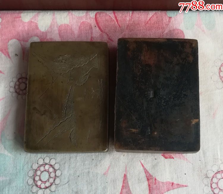 刻寒江独钓黄铜老墨盒