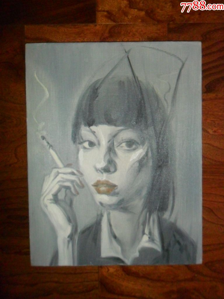画在布上的油画《抽烟的女人》