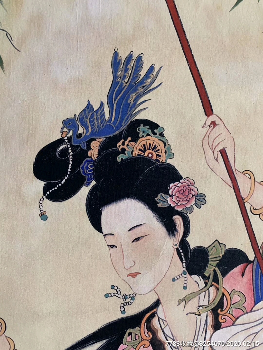 著名画家吴观岱手绘作品秋千仕女图一幅