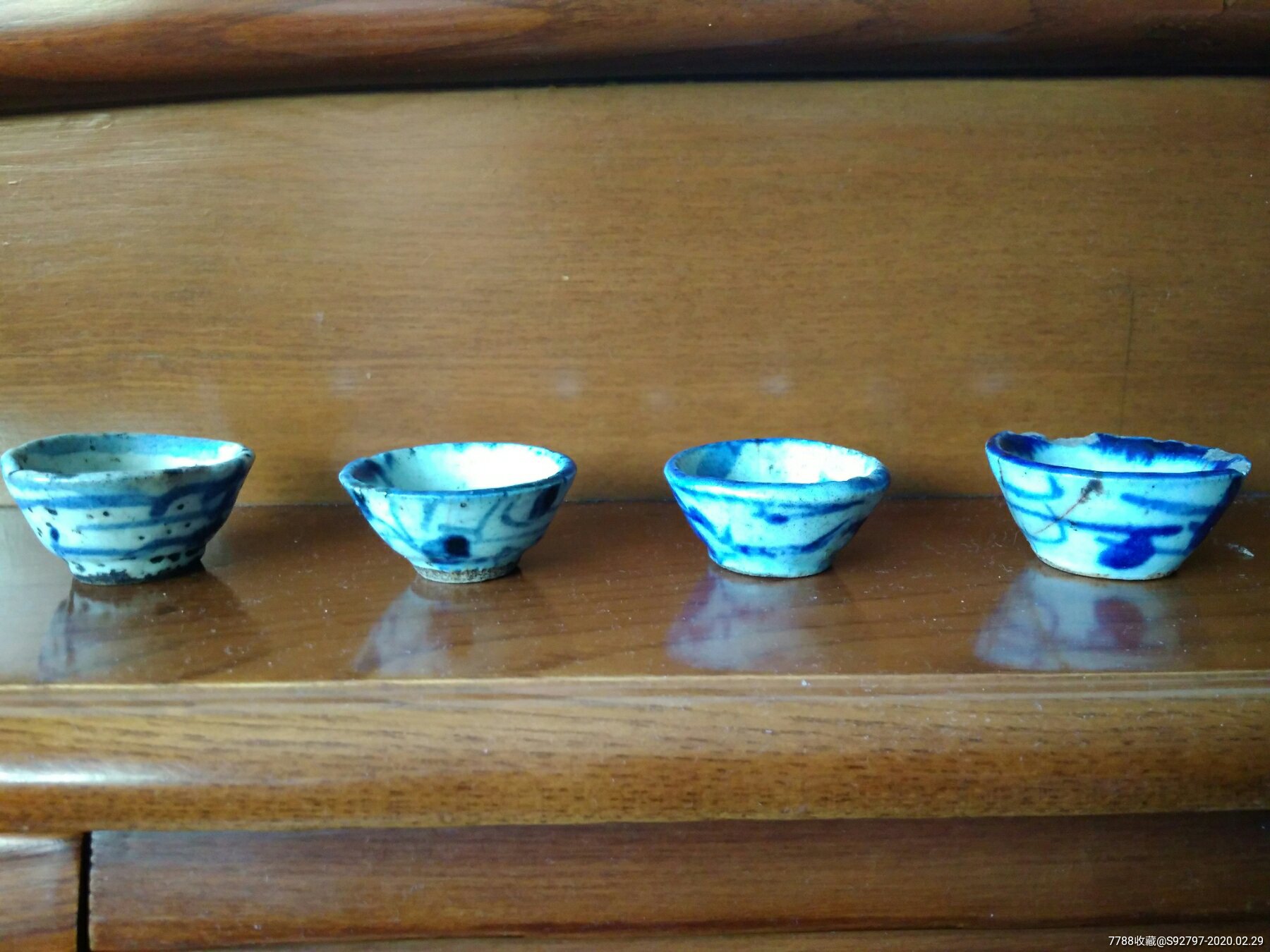 老式小酒盅(四个),青白瓷/影青瓷,民国,其他器皿,其他窑系【泰荣古玩