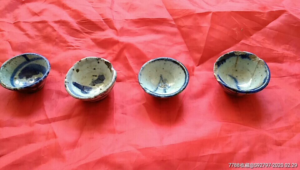 老式小酒盅(四个),青白瓷/影青瓷,民国,其他器皿,其他窑系【泰荣古玩