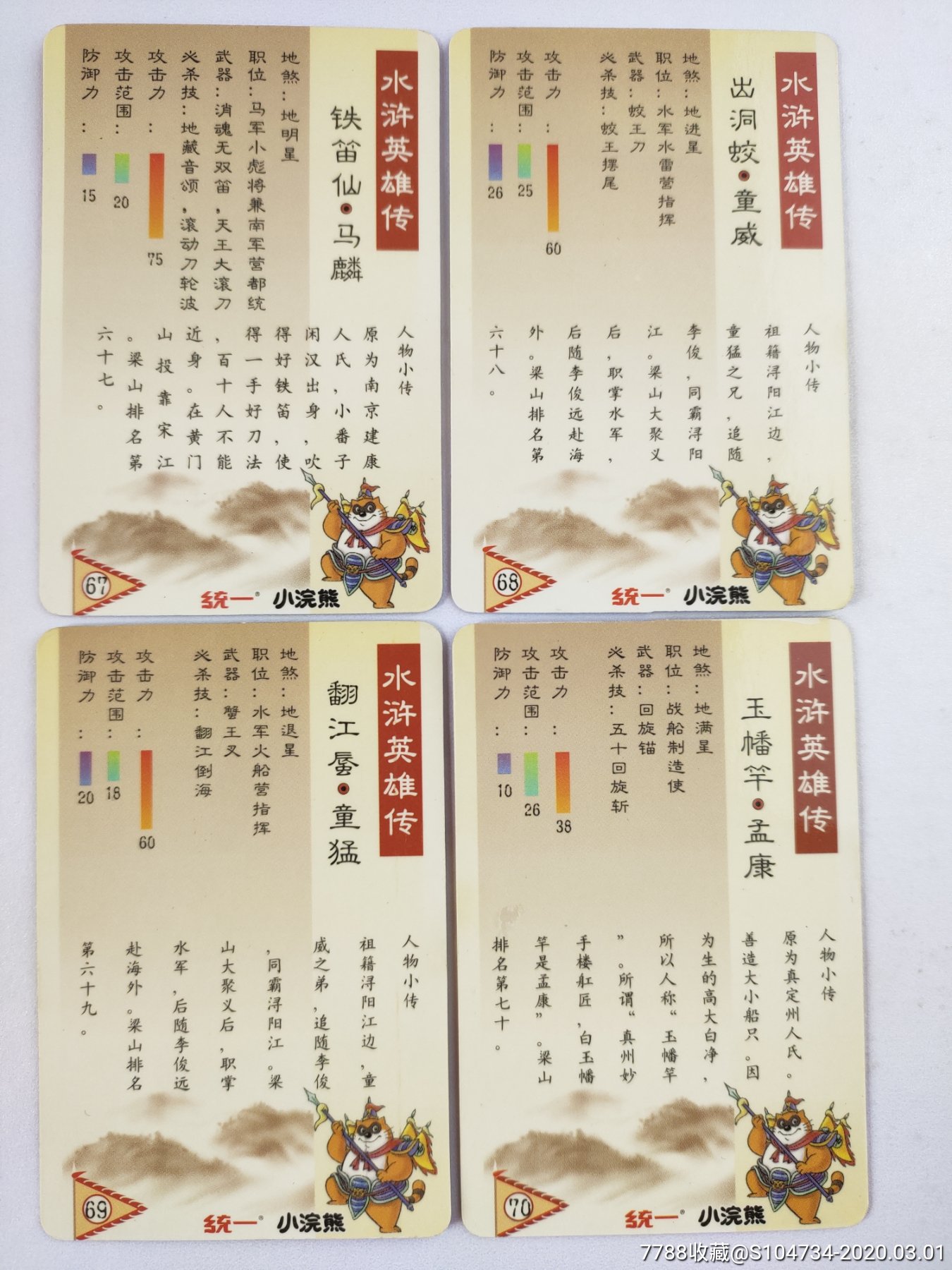 统一小浣熊水浒英雄108将全(品好带原装集卡册)