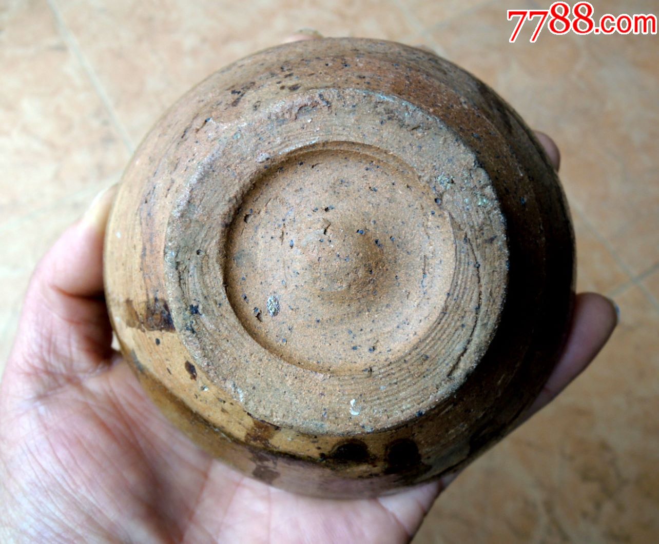 陶瓷收藏200301-解放初期云南民间古法烧制厚料土陶酱釉酒碗211g_价格