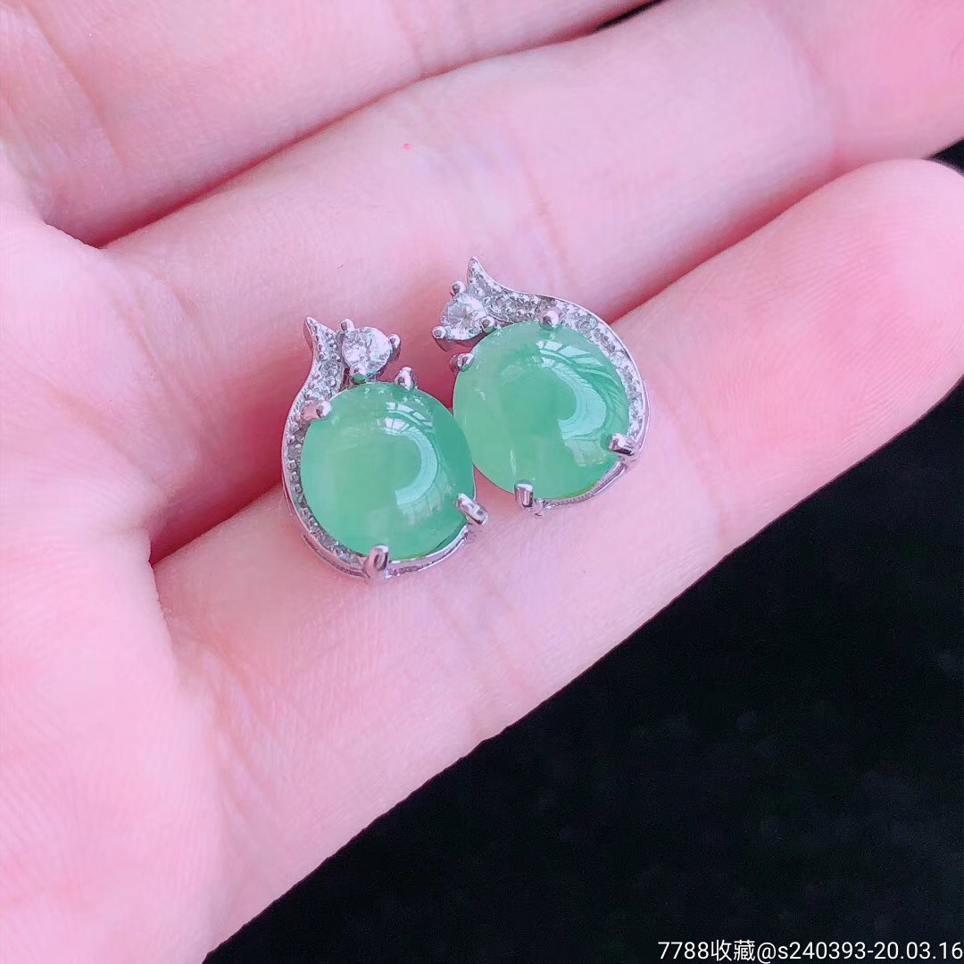 925银镶嵌晴水翡翠耳钉