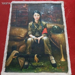  strong>抗战时期女兵肖像油画,画工一流,回忆历史,时代特色明显,红藏