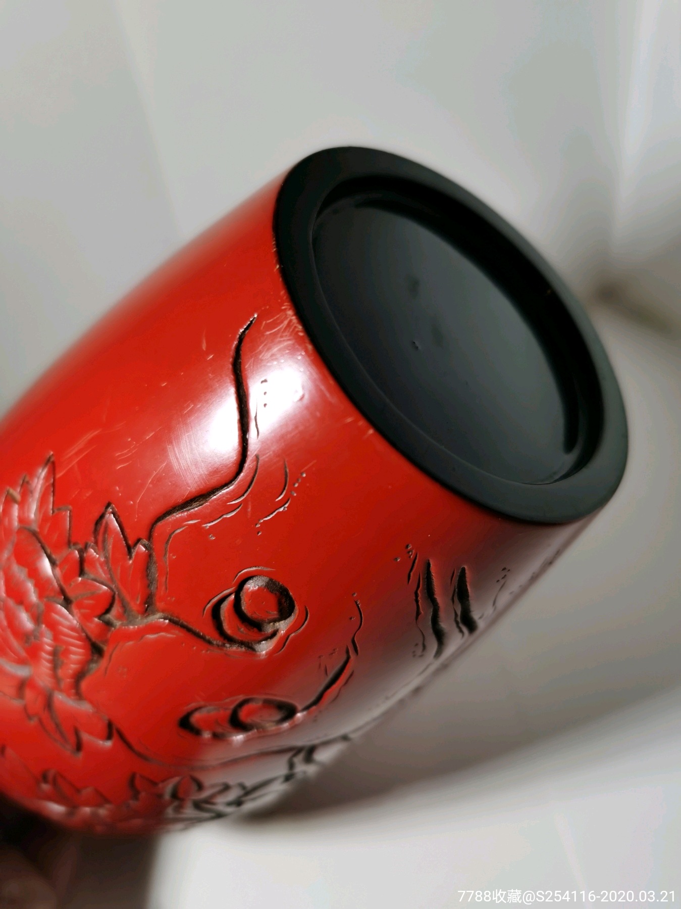 日本传统工艺漆器堆朱花瓶高17cm直径11cm口直径7cm保真正品ab999特价