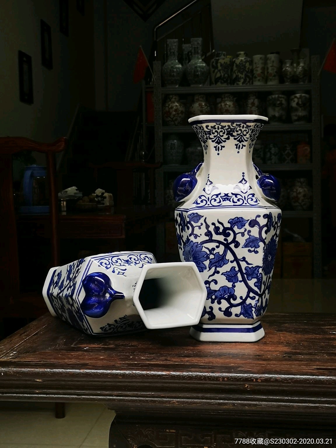 青花瓷花瓶瓷瓶摆件青花手绘花开富贵陶瓷大花瓶中式陶瓷落地花瓶手绘