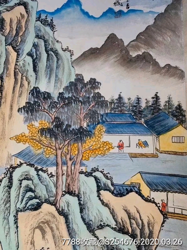 金城手绘山水风景立轴画,绘画细致,风景秀丽优美!