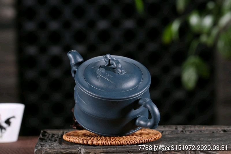 宜兴名家原矿天青泥竹节紫砂壶