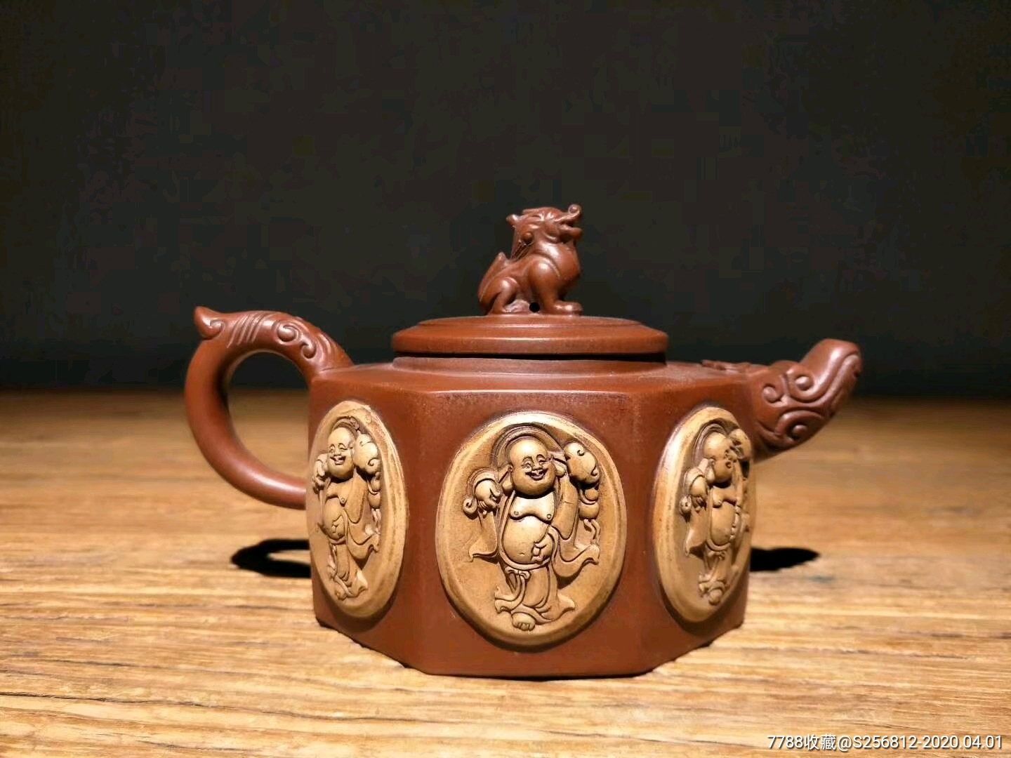 名人制作精品紫砂壶壶身雕刻招财笑乐佛精致美观收藏使用即可.