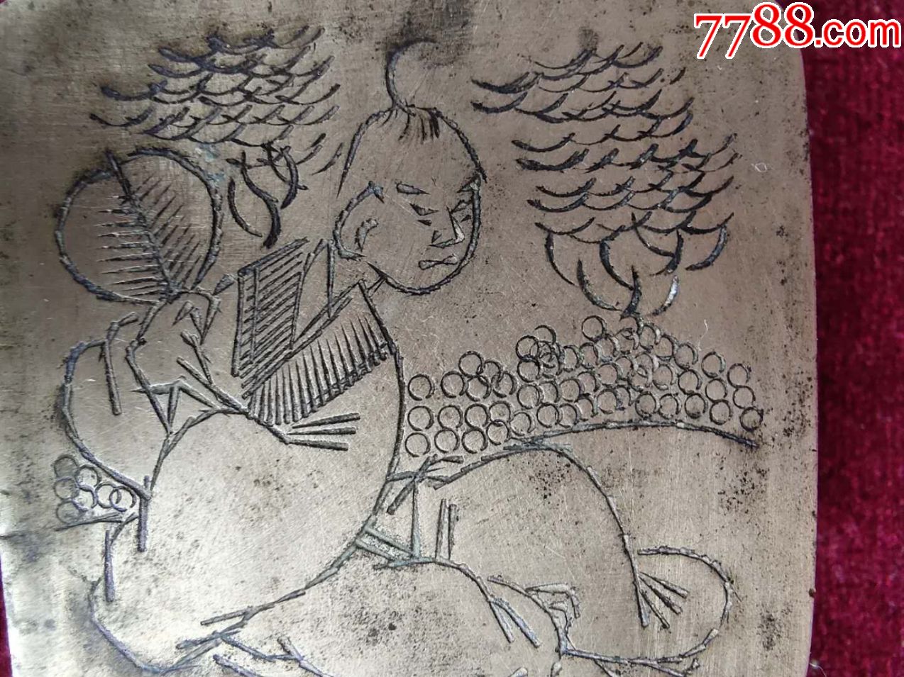 老刻画人物铜墨盒