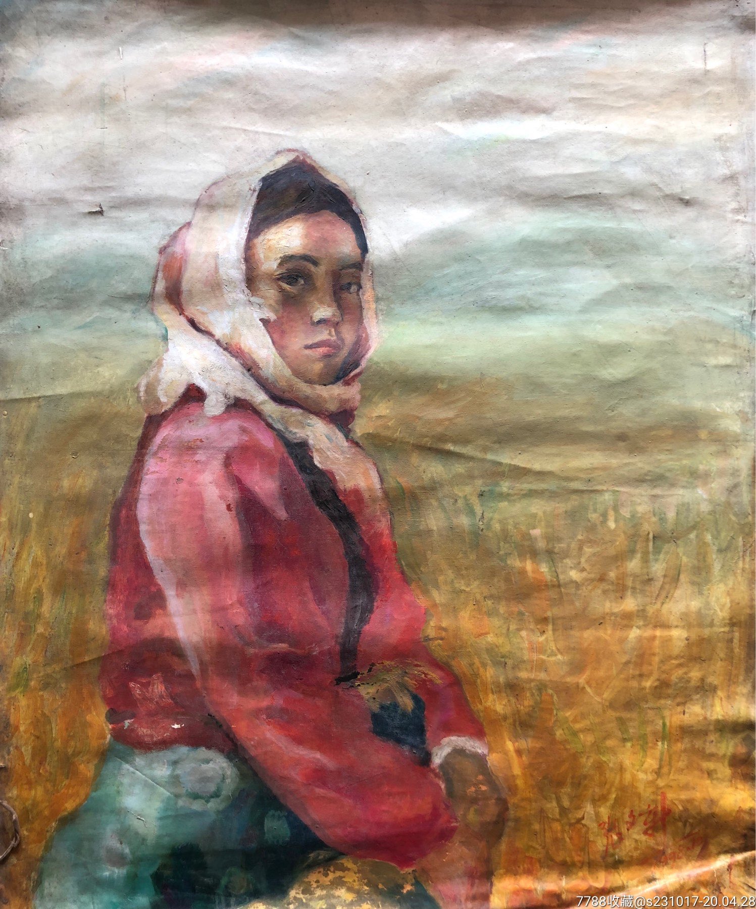 042801 著名画家大幅布上油画——95x77cm