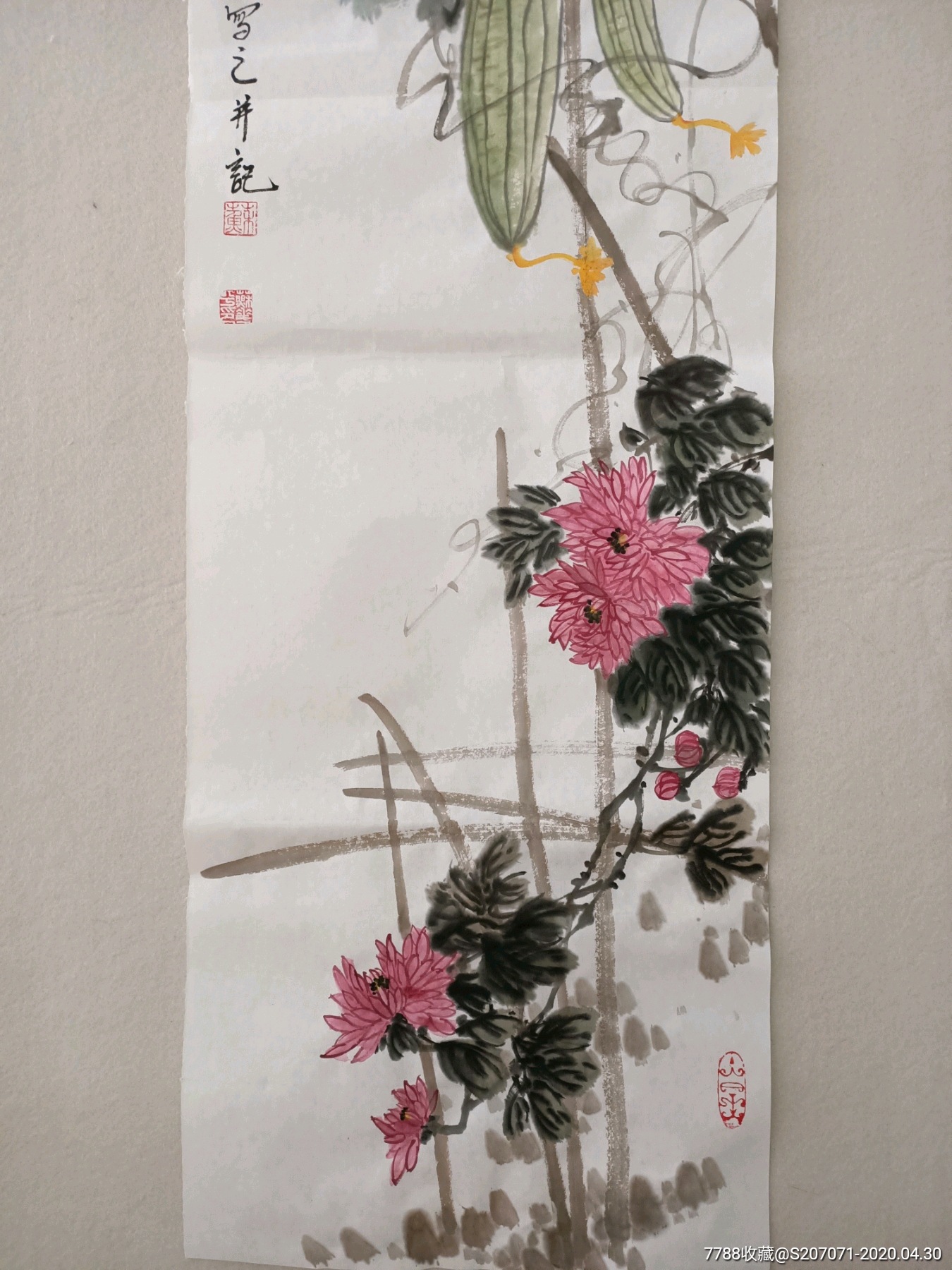 四尺对开138×34_花鸟国画原作_作品欣赏_收藏价值_7788字画网