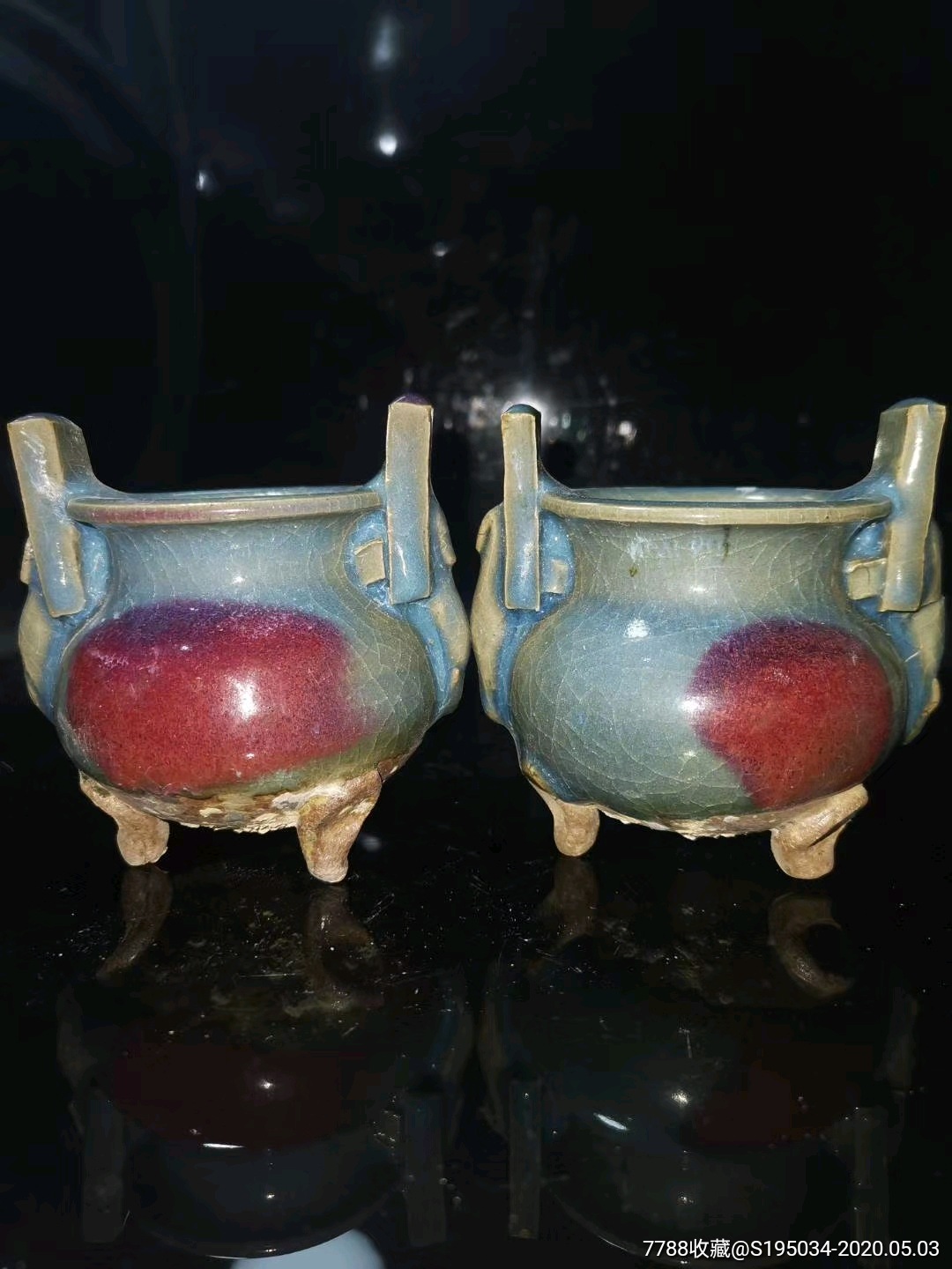 钧瓷香炉一对