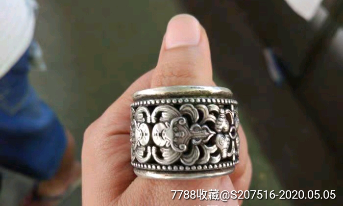 古玩铜器杂项收藏藏银苗银可转动扳指五福戒指老物件古董