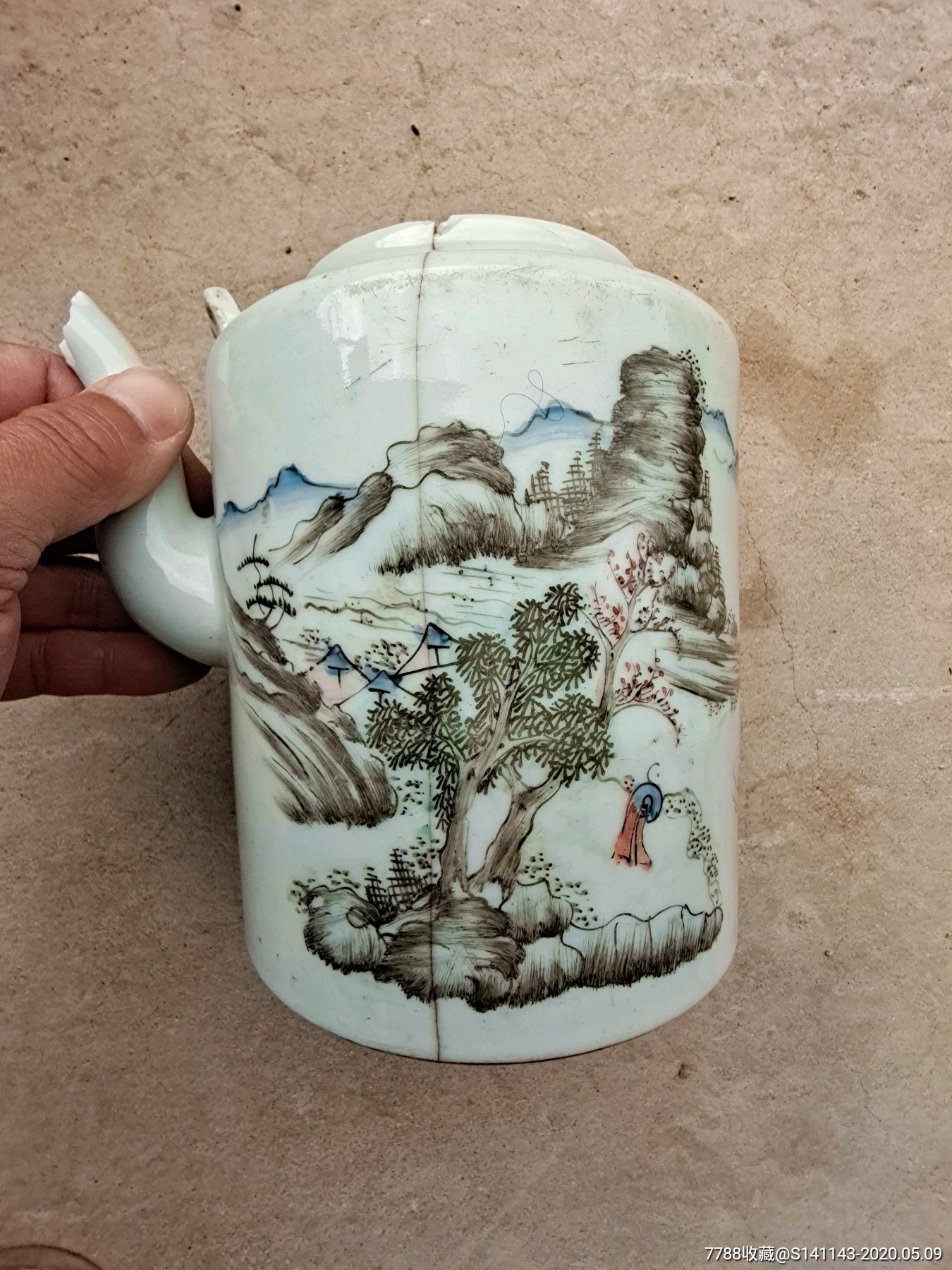 民国名家作品浅绛彩人物茶壶