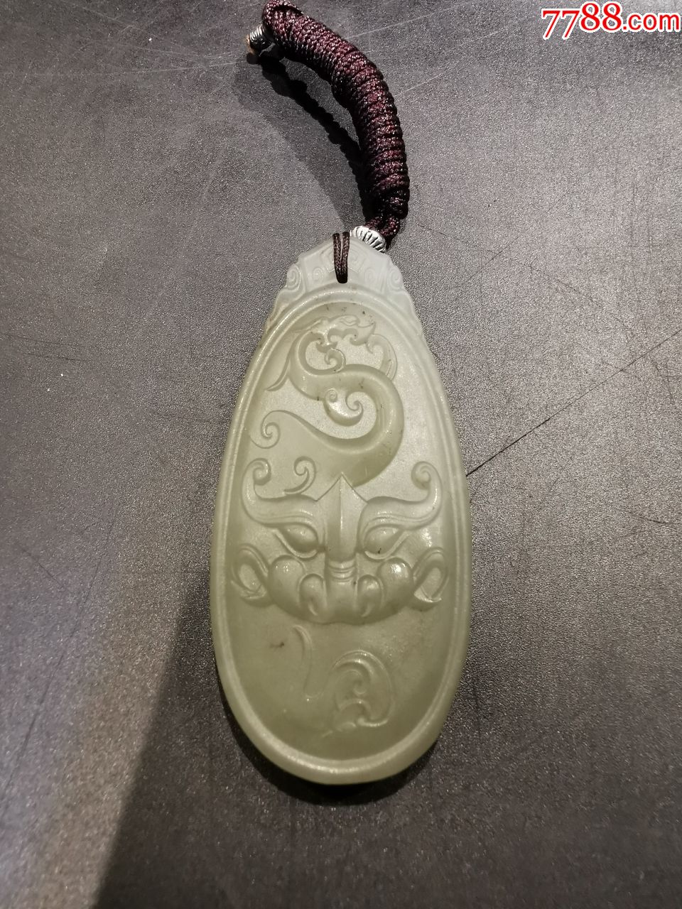 和田青玉"祥龙兽面"玉牌,高浮雕雕刻汉龙,兽面图案,辟邪驱魔,玉佑人生
