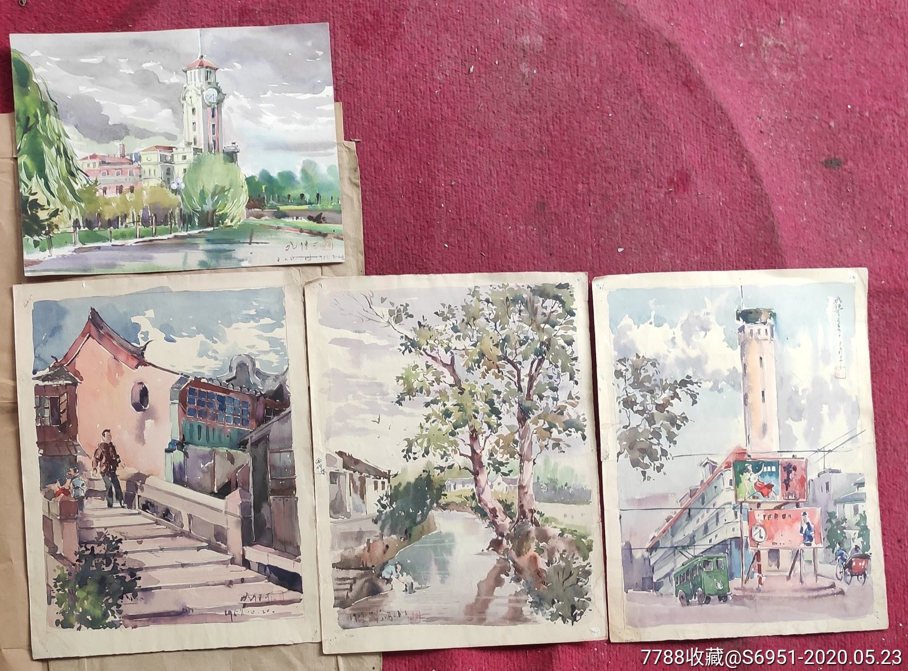 上海老画家胡传可五十年代水粉画四幅和其它文革画十幅