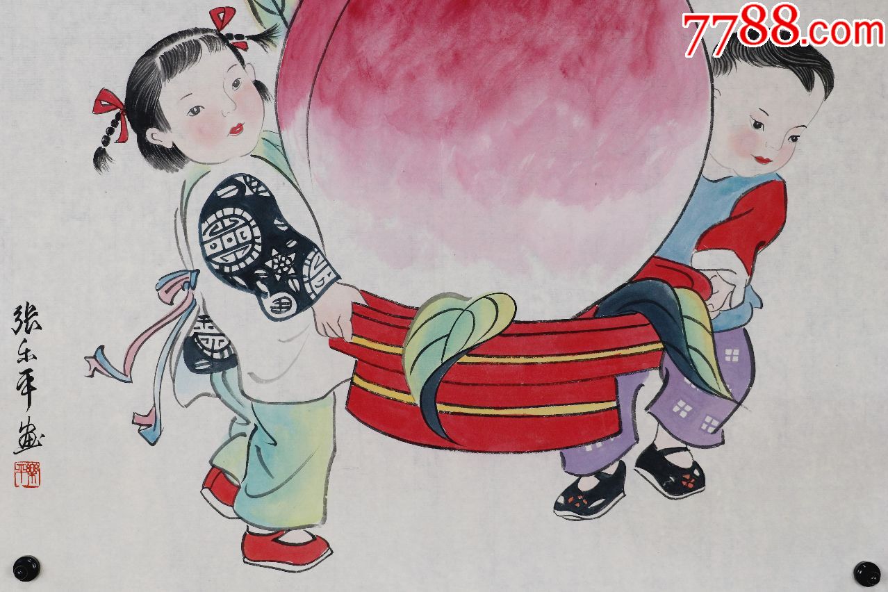 浙江嘉兴人,中国当代漫画家【张乐平】献寿图真迹