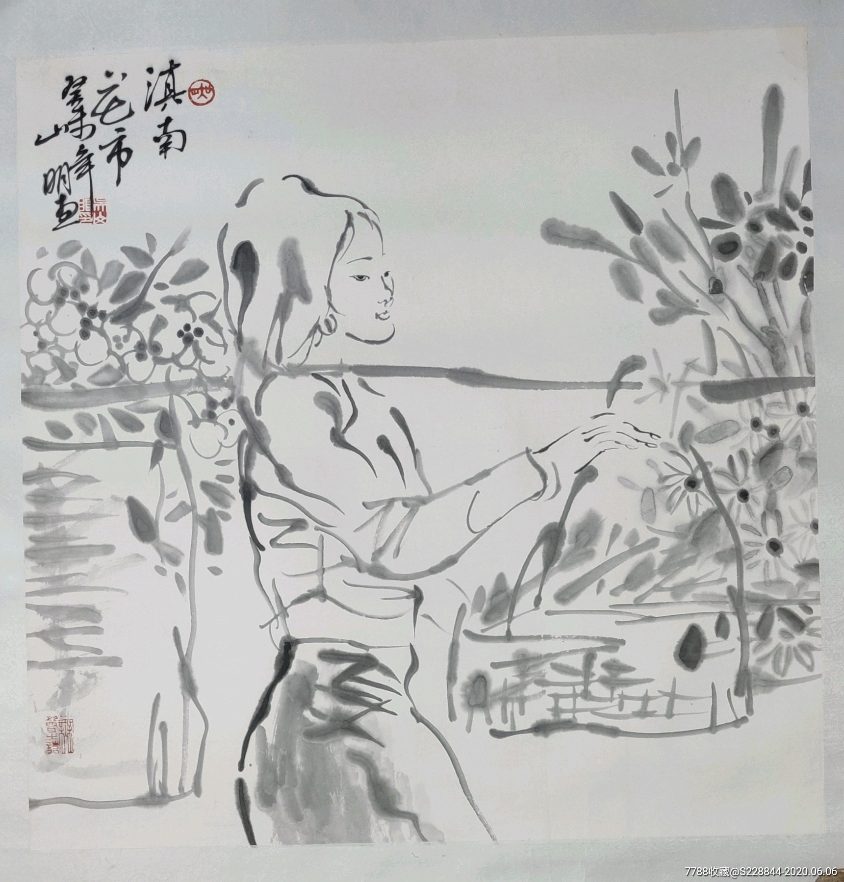 吴山明拖片画芯尺寸68*68_花鸟国画原作_第1张_7788字画网