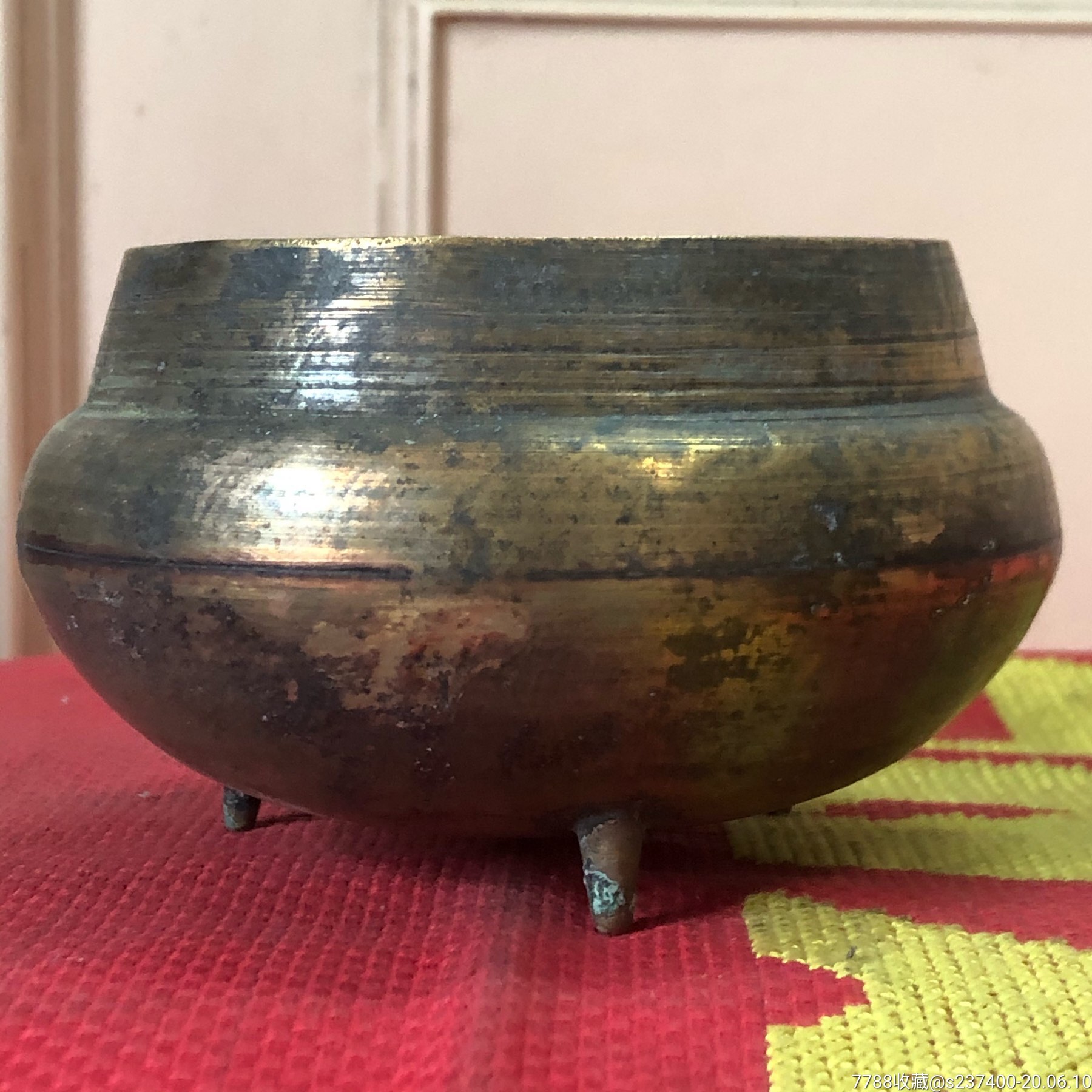 铜香炉民俗土香炉黄铜平口炉小铜炉品好家用熏香礼佛捐赠保真