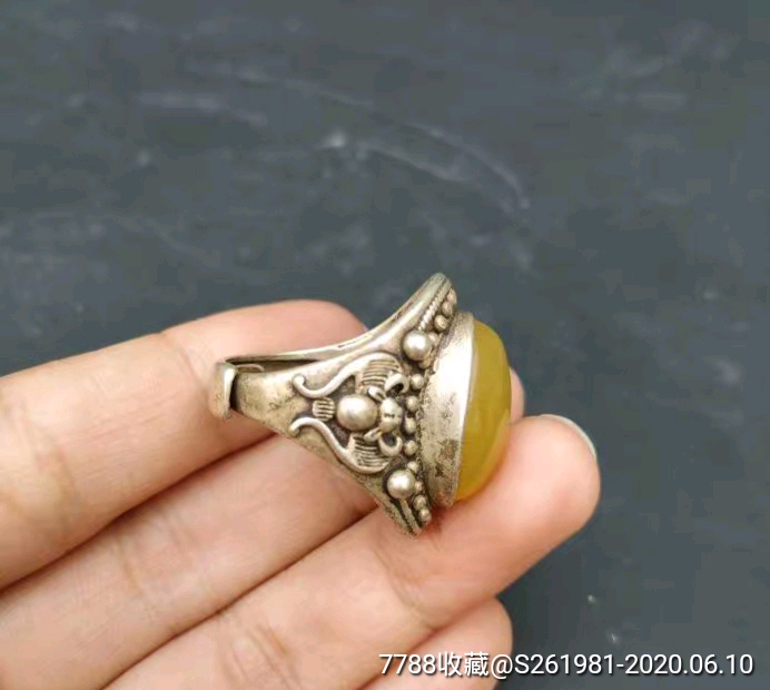 古玩铜器古董杂项收藏乾隆年制银藏老银镶嵌翡翠戒指扳指
