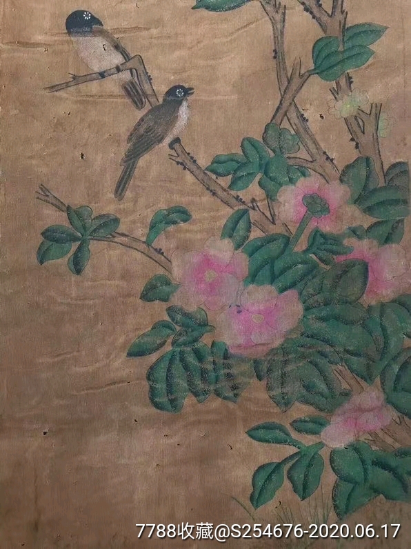 林良手绘绢本花鸟画一副,花鸟虫草图案,包浆均匀自然,画工精美绝伦,纯