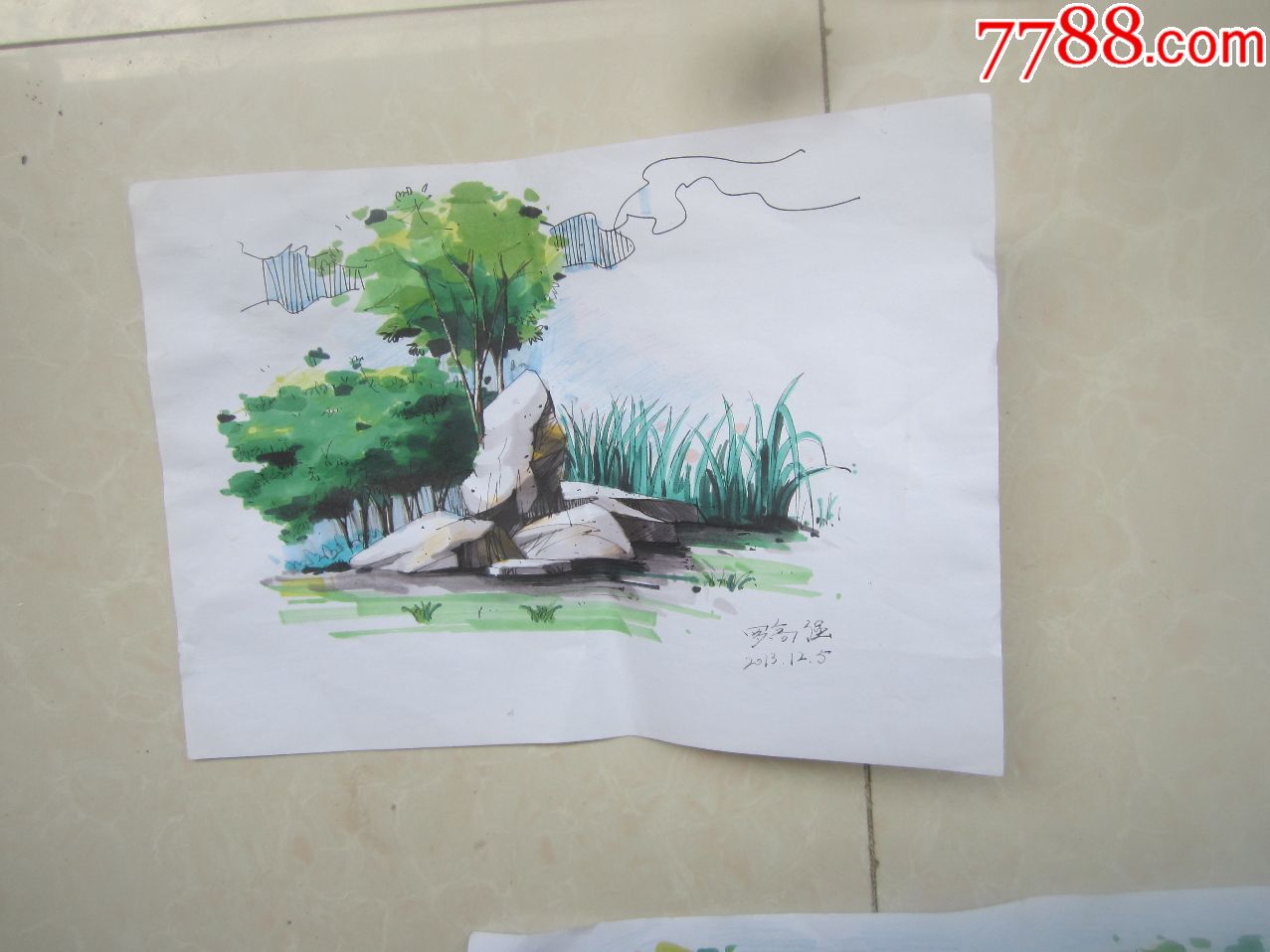 钢笔水彩风景画